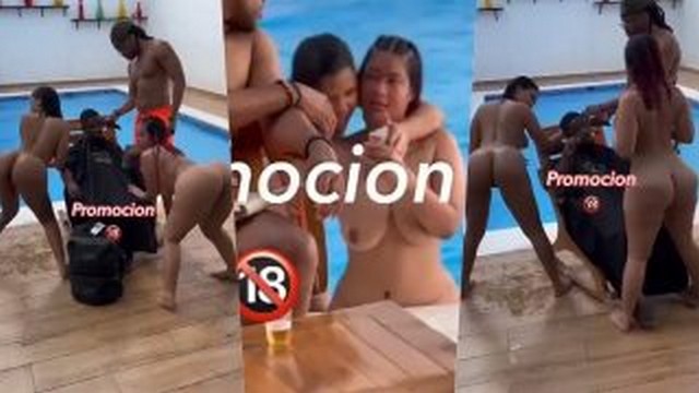 Santana Girls bailandole a un cliente desnudas en una piscina